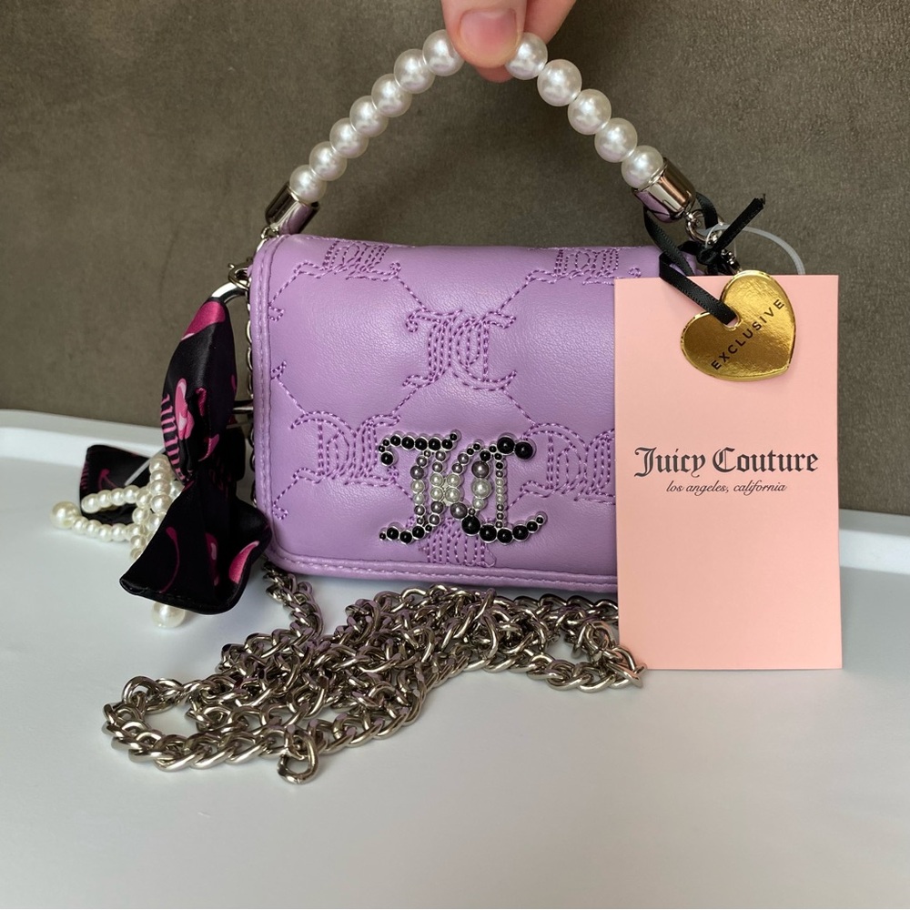 Juicy Couture Purple Mini Bag with Chain Strap and Cherry Bow Heart Charm